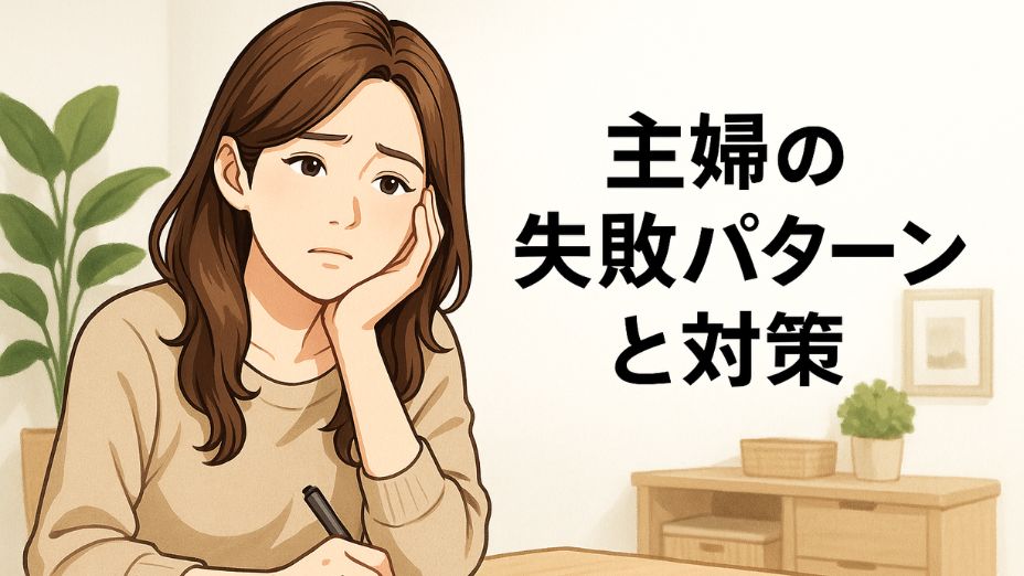 ノートにメモを取りながら悩んだ表情を見せる、ナチュラルな雰囲気の若い東アジア系女性のイラスト。白基調でウッド家具と観葉植物に囲まれた落ち着いた室内背景。