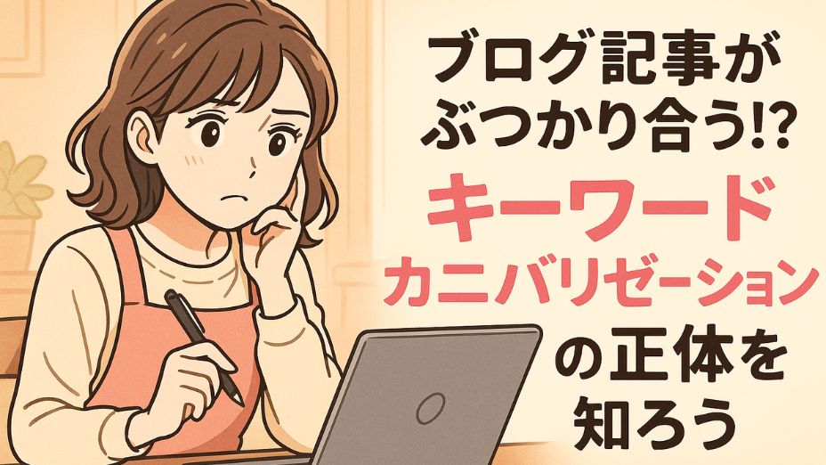 キーワードカニバリゼーションの正体に悩んでいる主婦の姿